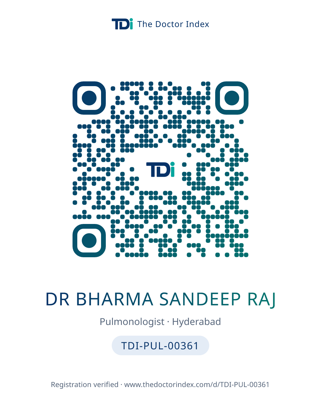 QR card for Dr Bharma Sandeep Raj, TDI-PUL-00361