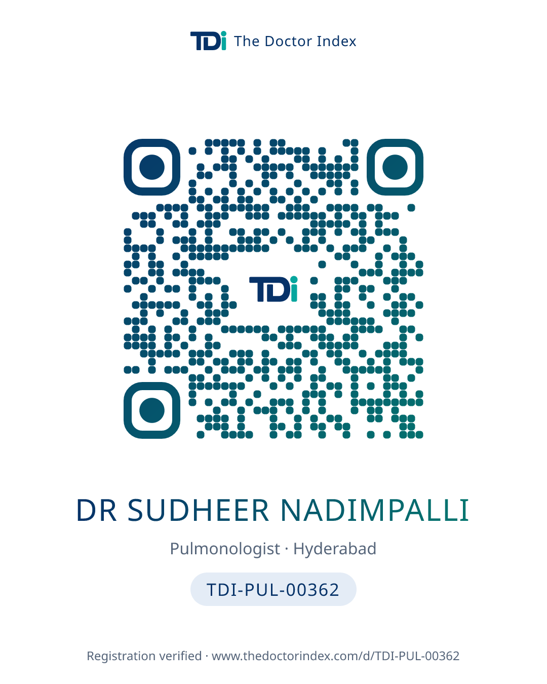 QR card for Dr Sudheer Nadimpalli, TDI-PUL-00362