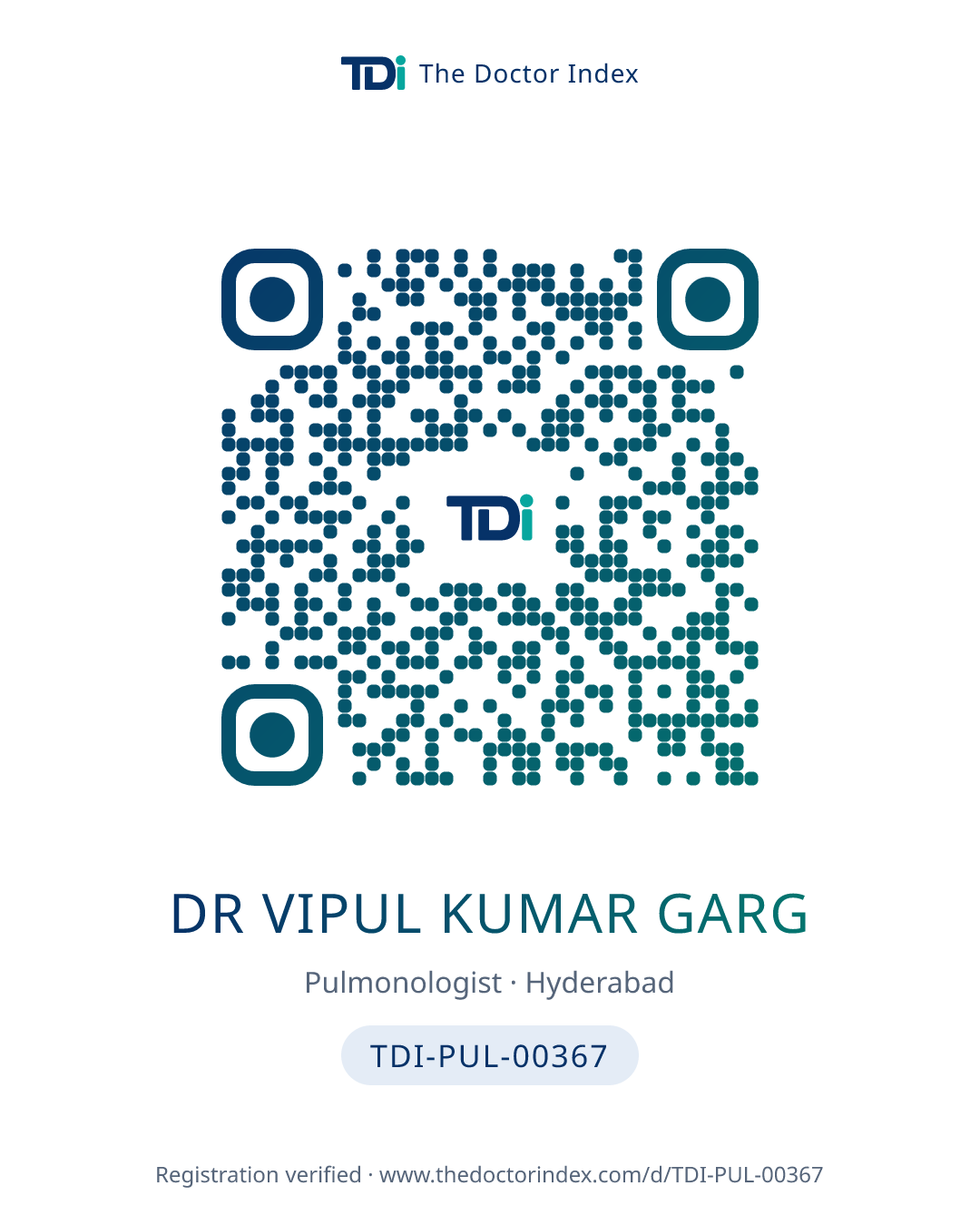 QR card for Dr Vipul Kumar Garg, TDI-PUL-00367