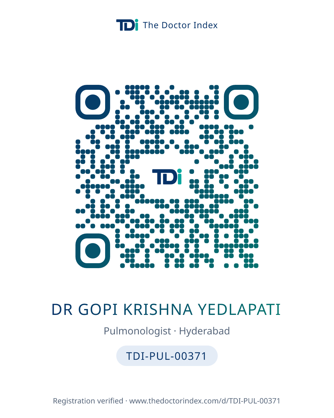 QR card for Dr Gopi Krishna Yedlapati, TDI-PUL-00371
