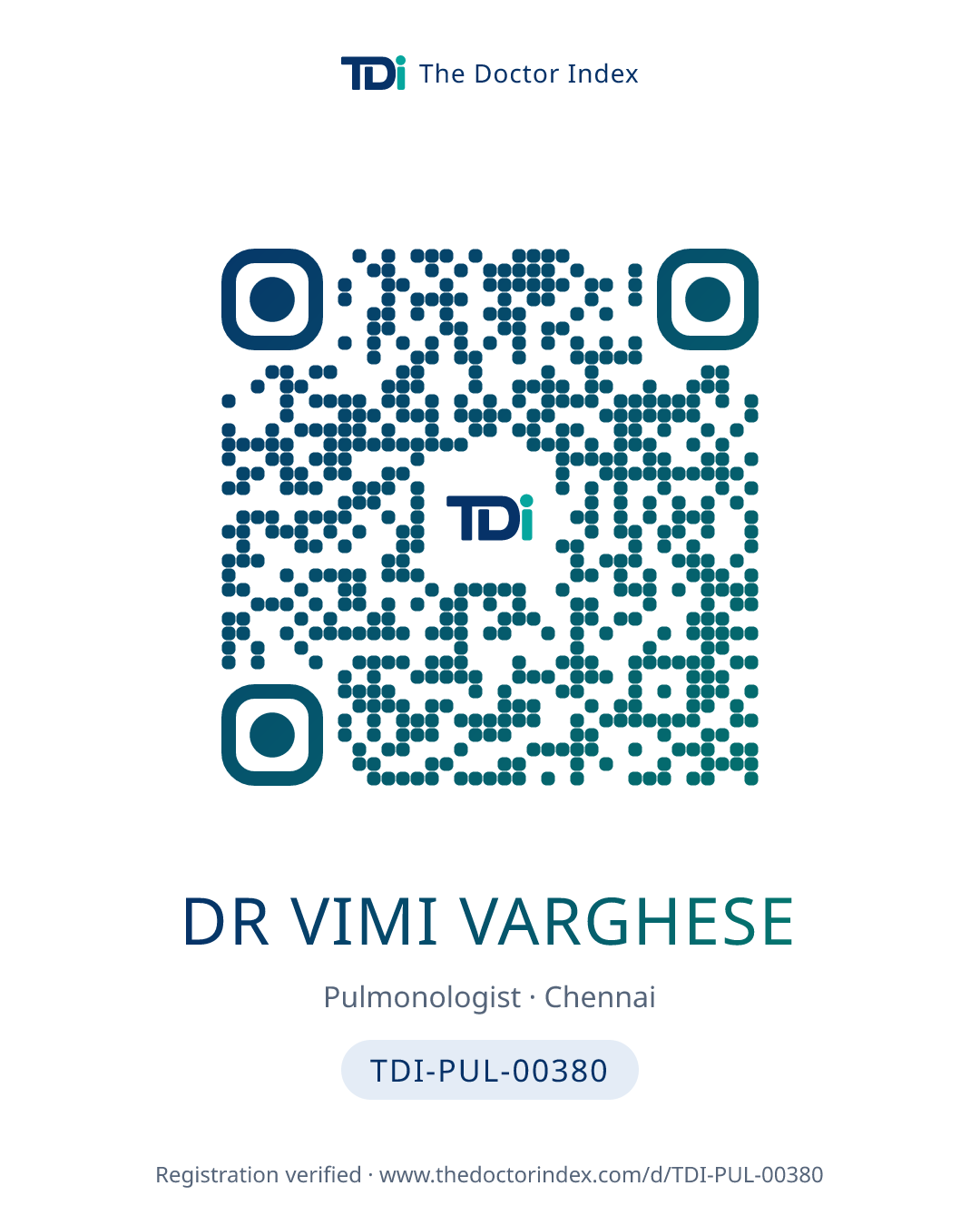 QR card for Dr Vimi Varghese, TDI-PUL-00380