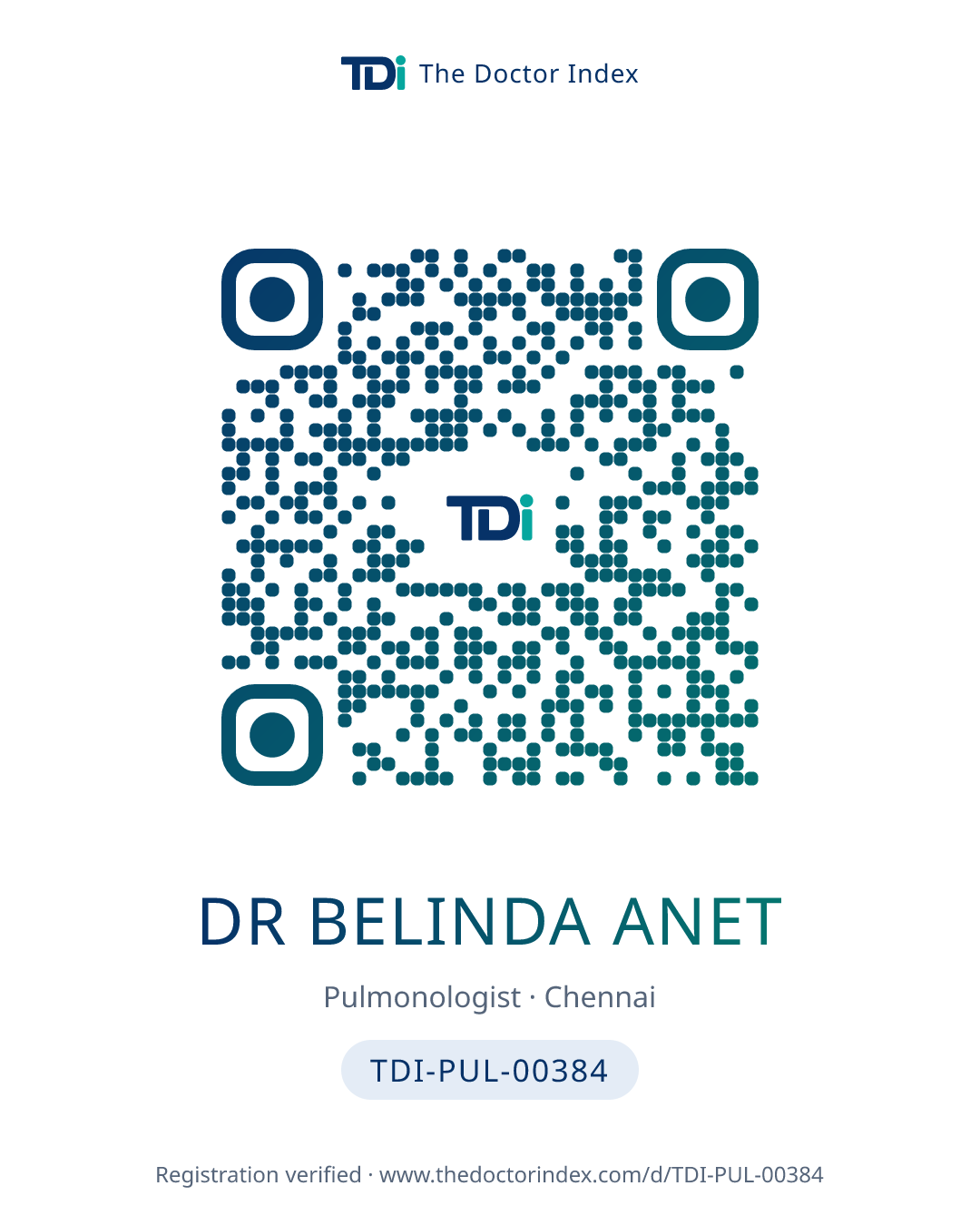 QR card for Dr Belinda Anet, TDI-PUL-00384