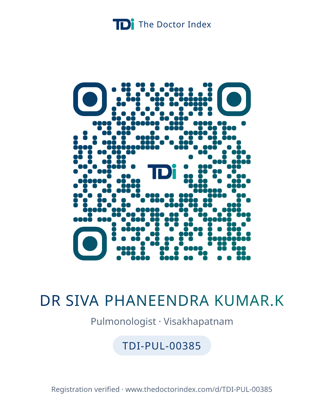 QR card for Dr Siva Phaneendra Kumar.K, TDI-PUL-00385