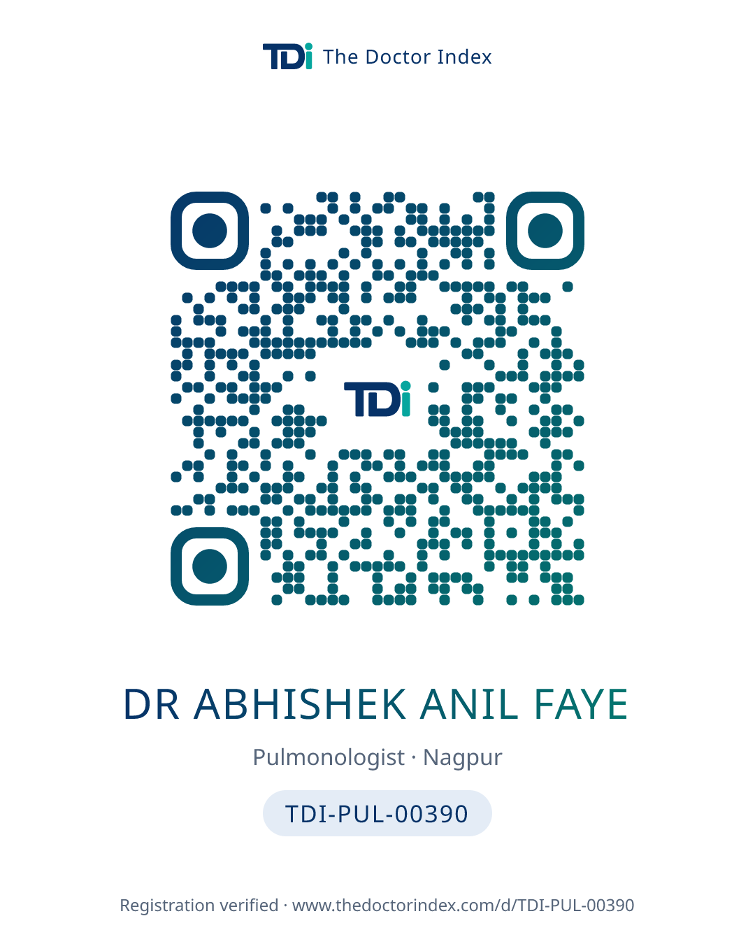 QR card for Dr Abhishek Anil Faye, TDI-PUL-00390