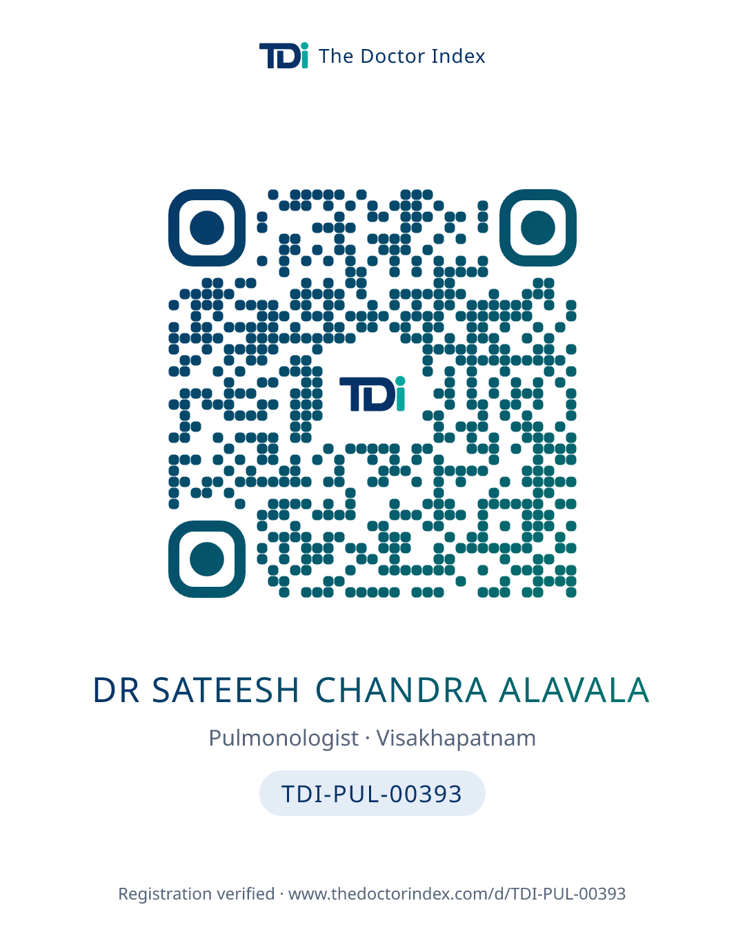 QR card for Dr Sateesh Chandra Alavala, TDI-PUL-00393