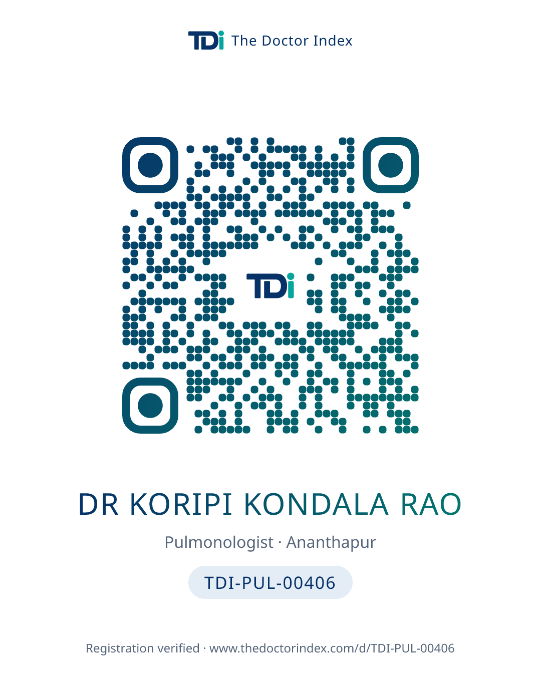 QR card for Dr Koripi Kondala Rao, TDI-PUL-00406
