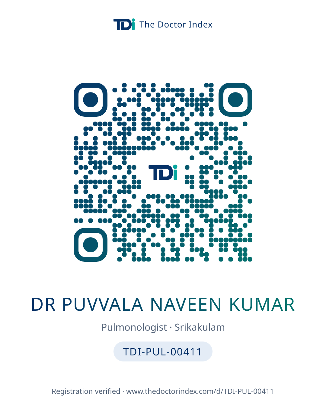 QR card for Dr Puvvala Naveen Kumar, TDI-PUL-00411