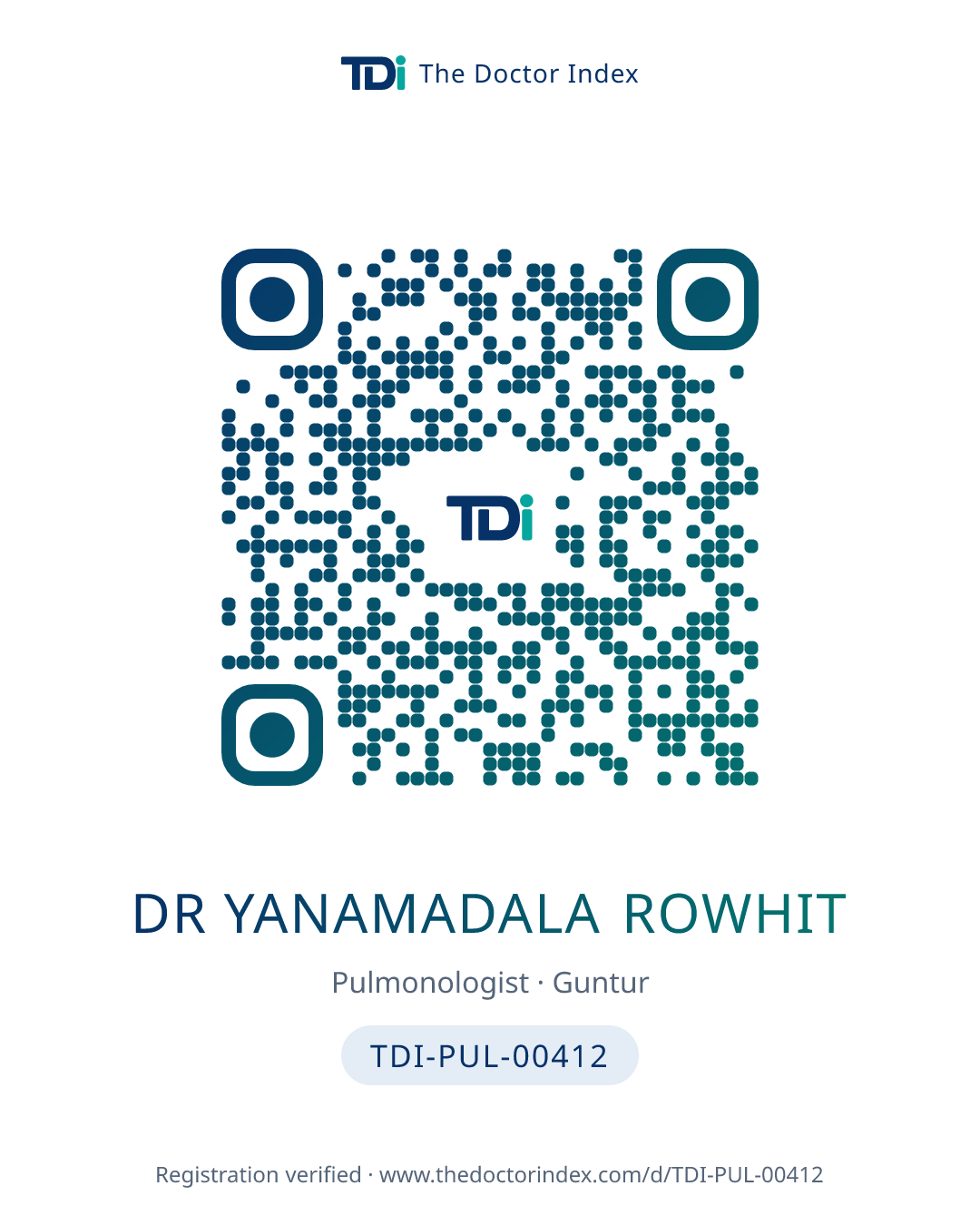 QR card for Dr Yanamadala Rowhit, TDI-PUL-00412