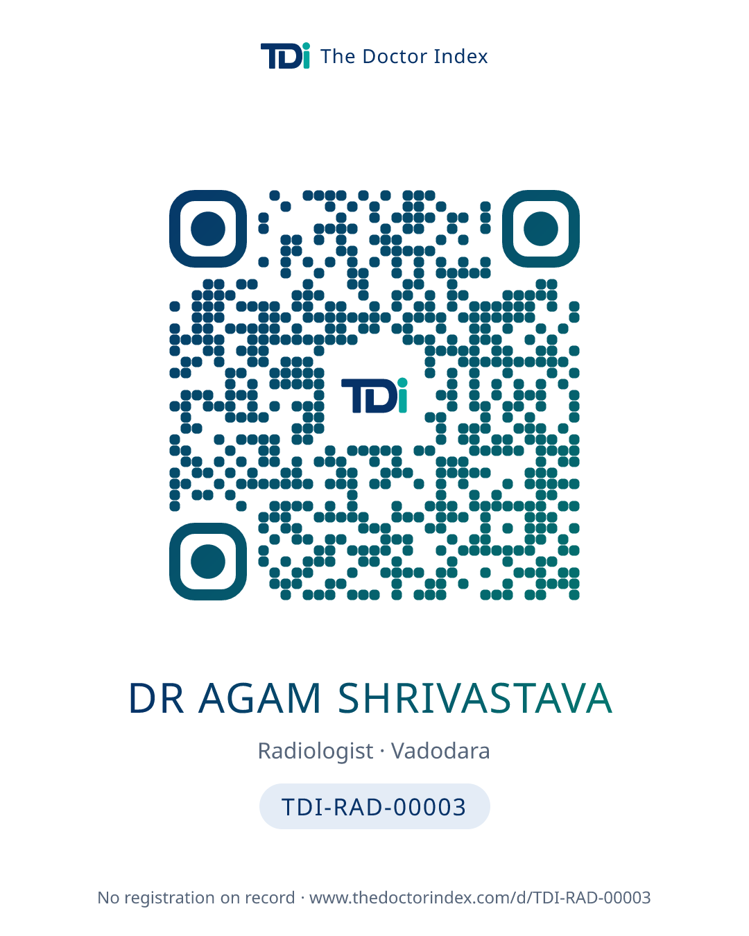 QR card for Dr Agam Shrivastava, TDI-RAD-00003