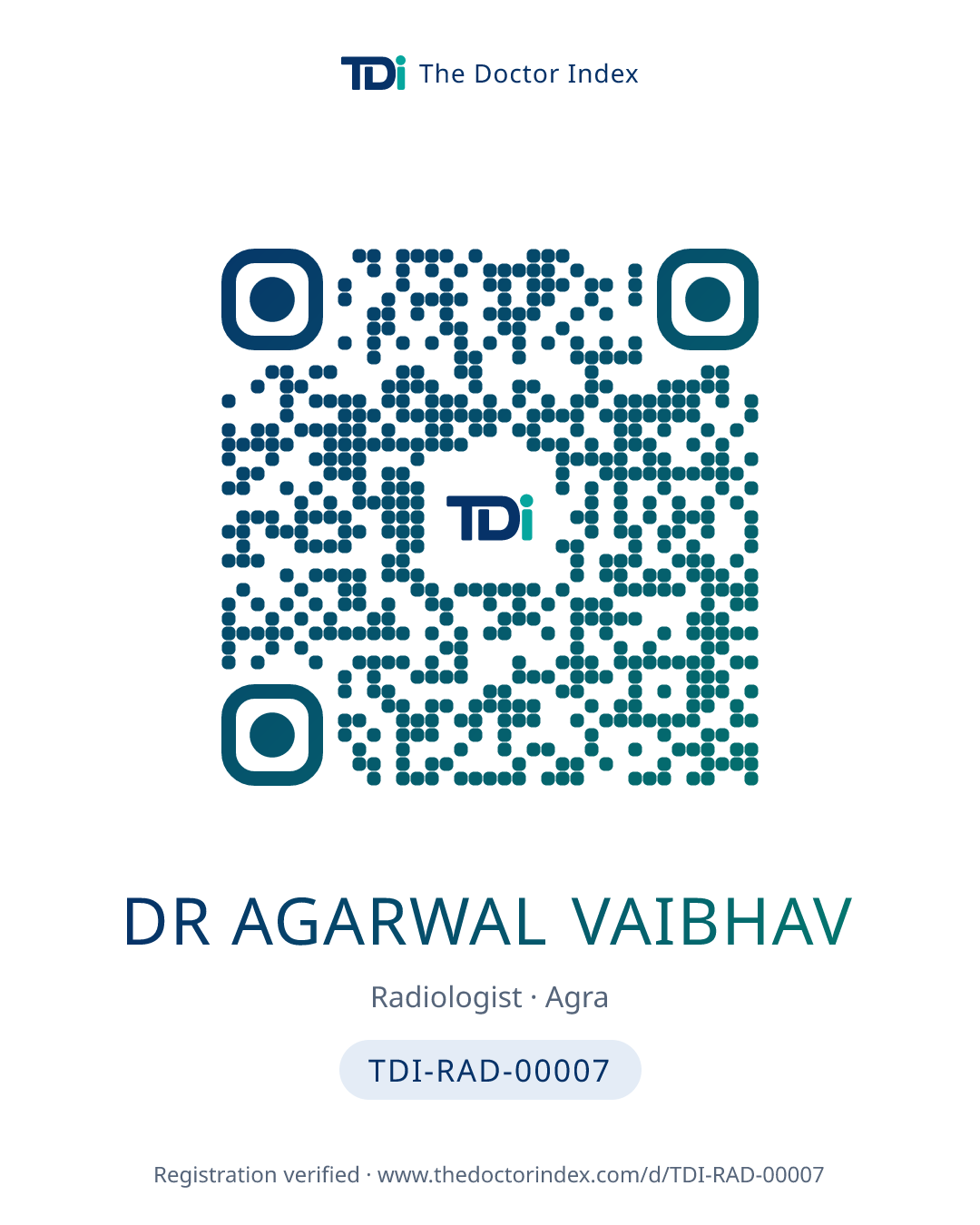 QR card for Dr Agarwal Vaibhav, TDI-RAD-00007