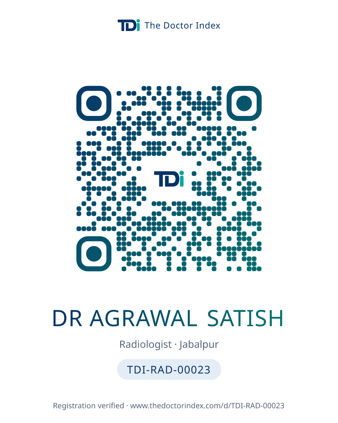 QR card for Dr Agrawal Satish, TDI-RAD-00023
