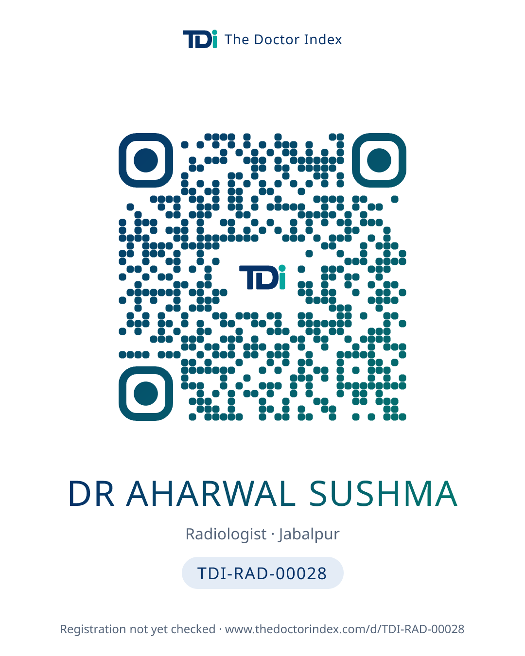 QR card for Dr Aharwal Sushma, TDI-RAD-00028