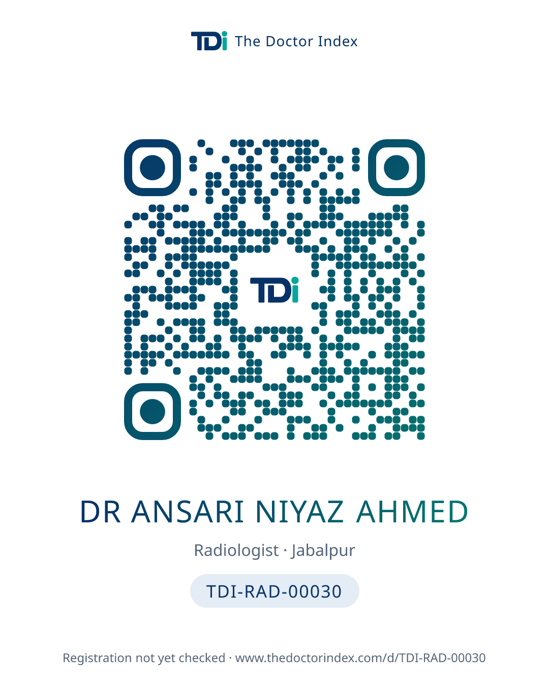 QR card for Dr Ansari Niyaz Ahmed, TDI-RAD-00030