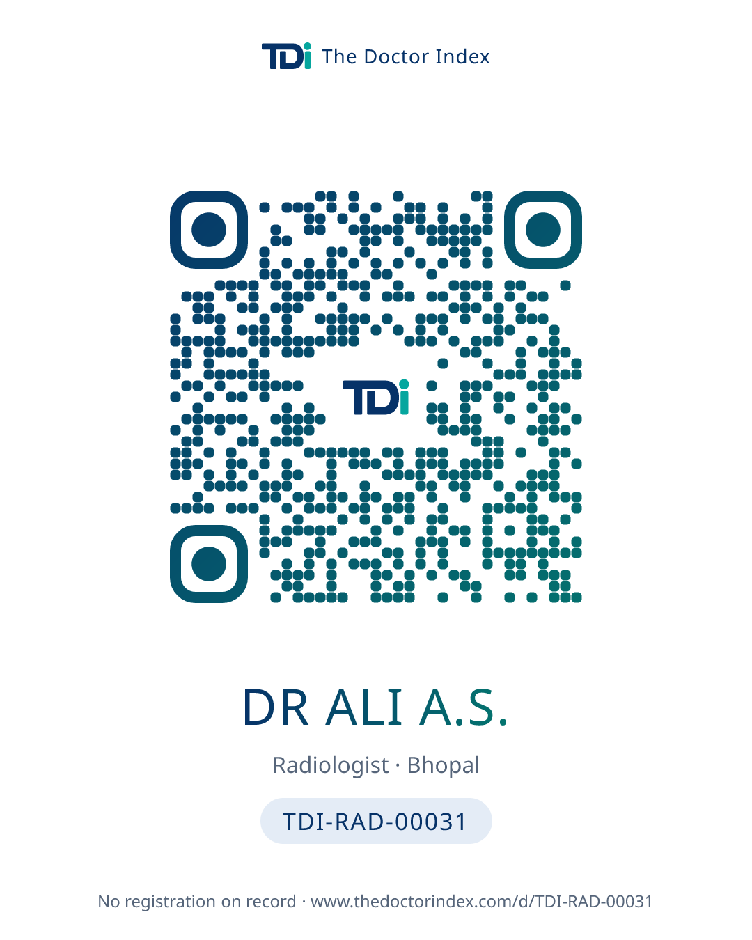QR card for Dr Ali A.S., TDI-RAD-00031