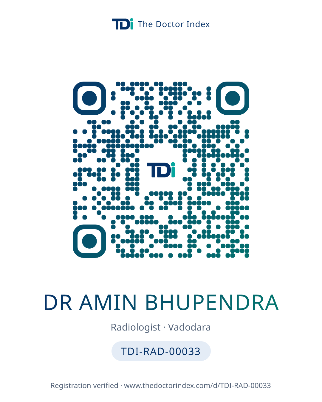 QR card for Dr Amin Bhupendra, TDI-RAD-00033