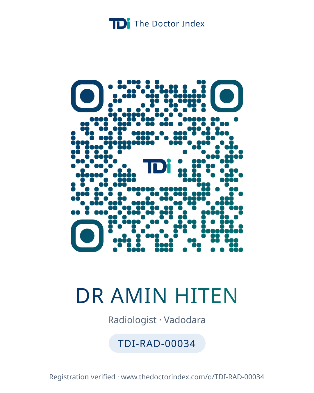 QR card for Dr Amin Hiten, TDI-RAD-00034