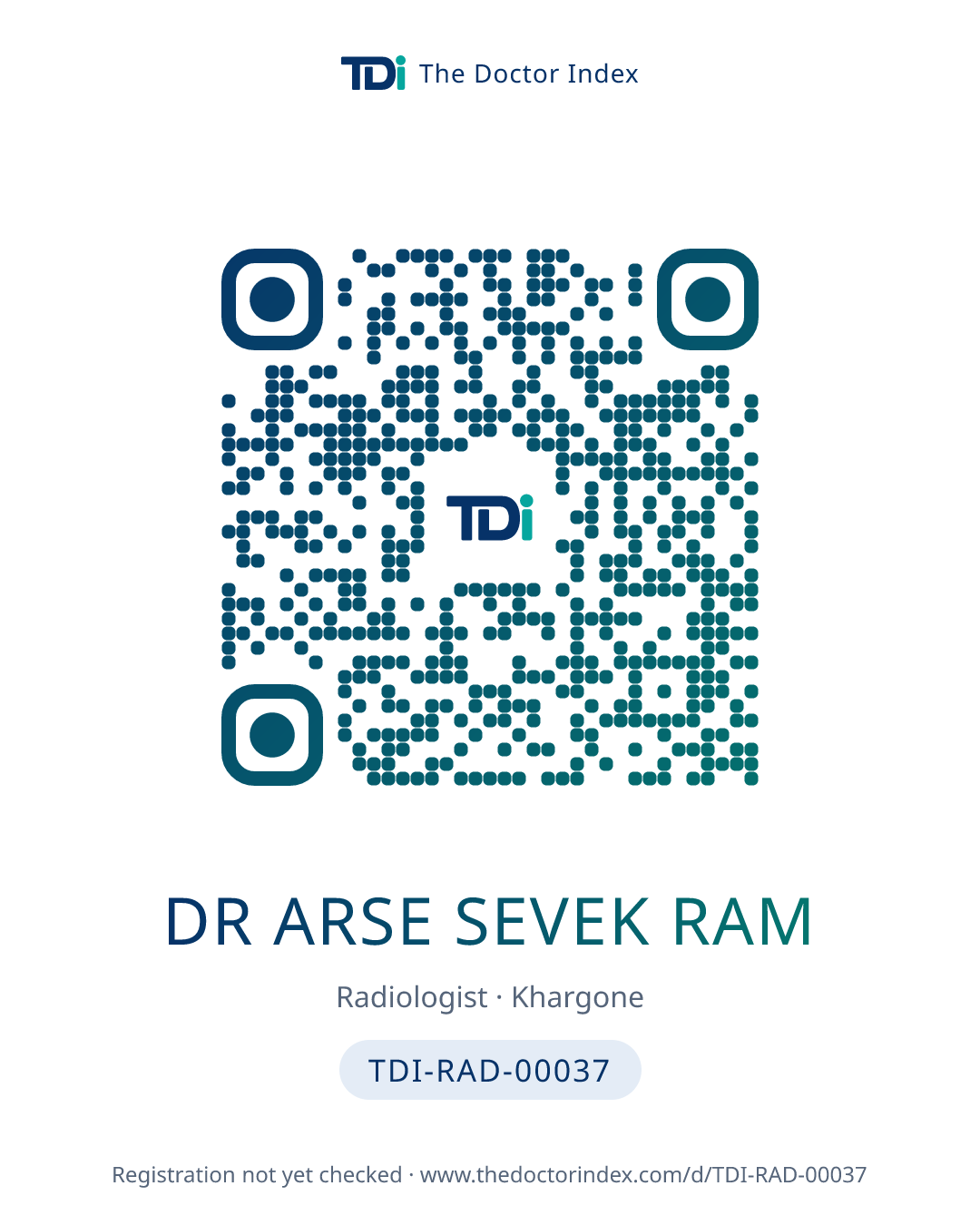 QR card for Dr Arse Sevek Ram, TDI-RAD-00037