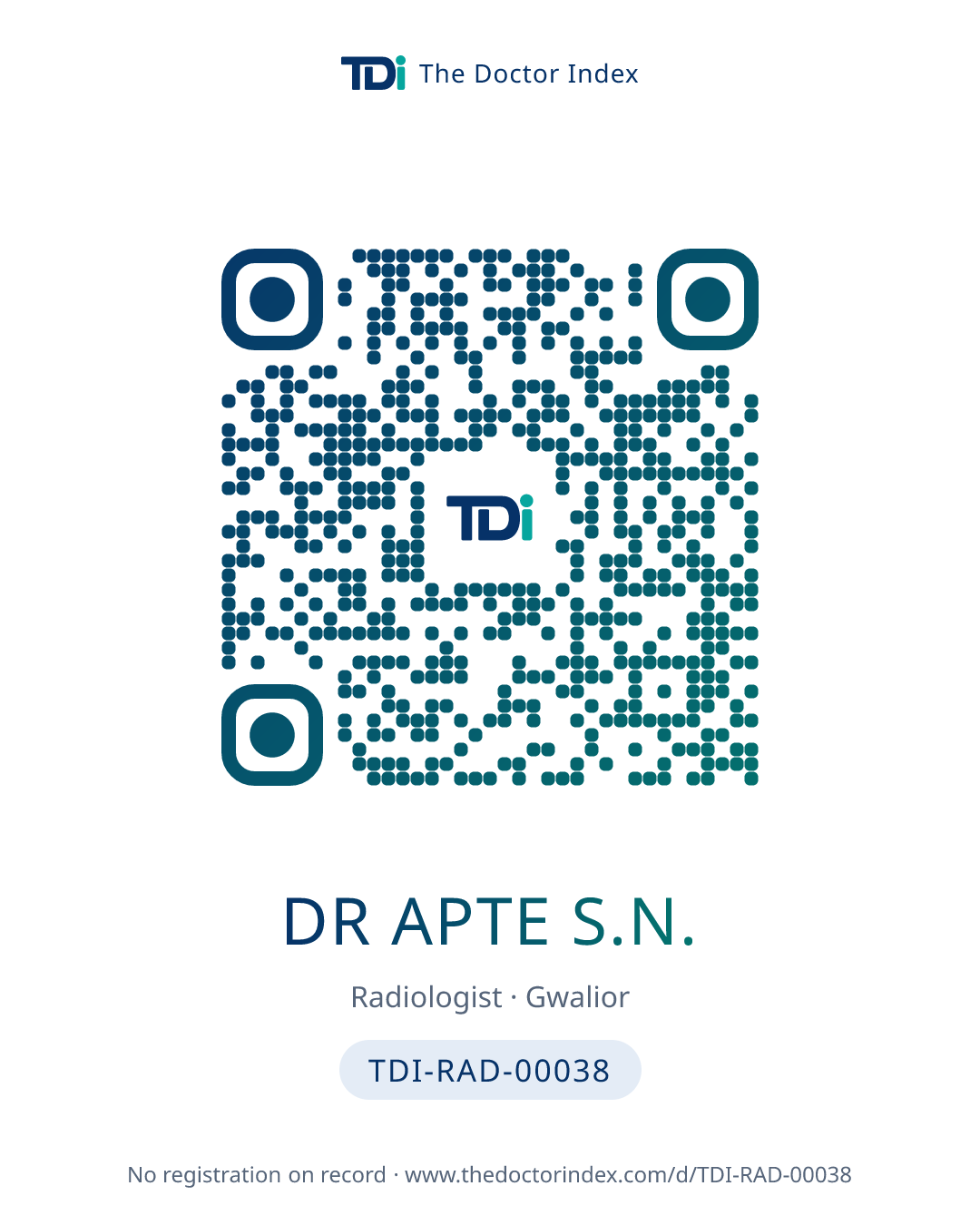 QR card for Dr Apte S.N., TDI-RAD-00038