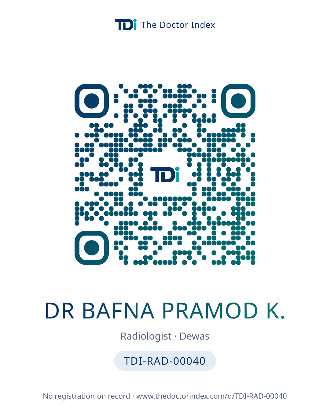 QR card for Dr Bafna Pramod K., TDI-RAD-00040