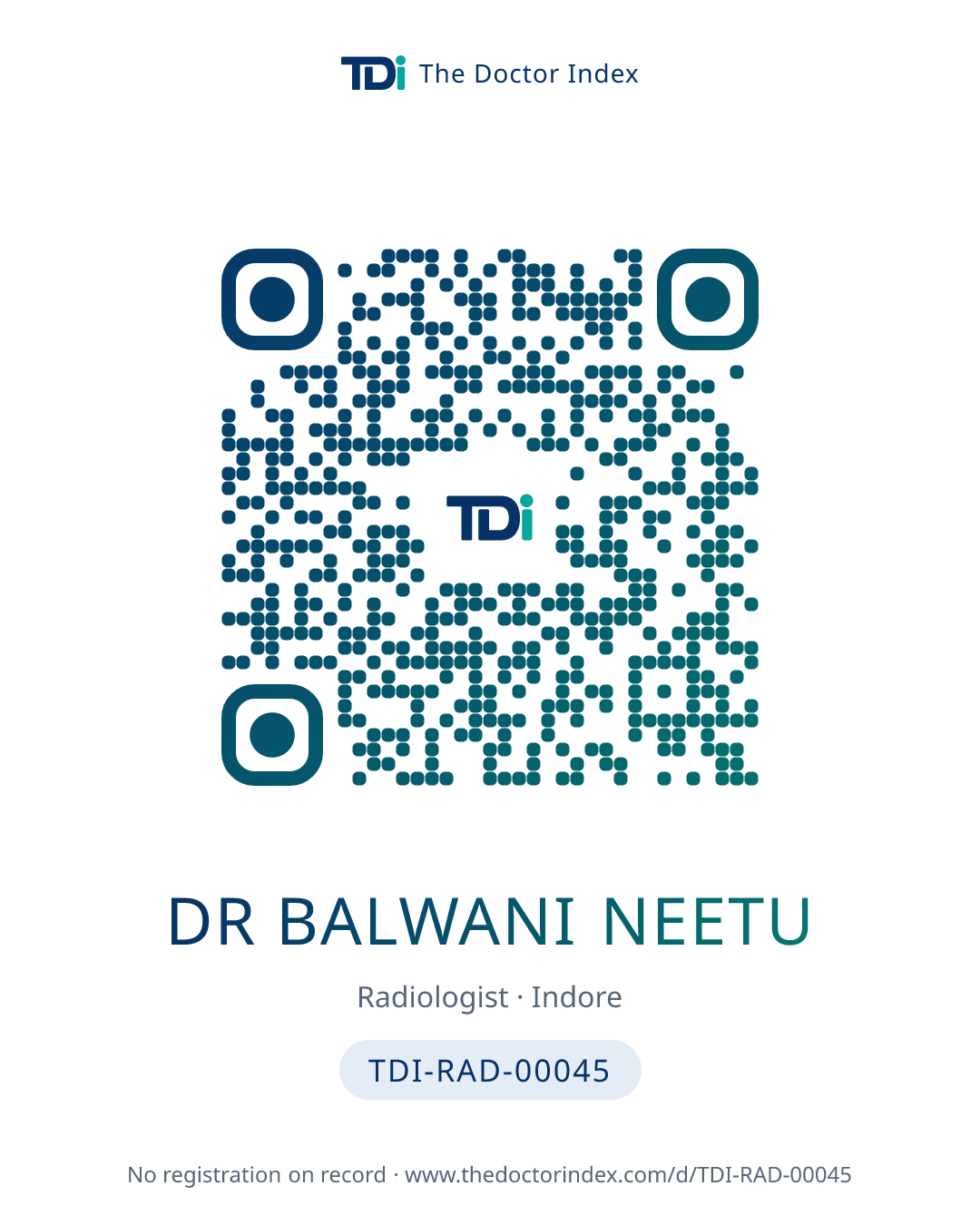 QR card for Dr Balwani Neetu, TDI-RAD-00045