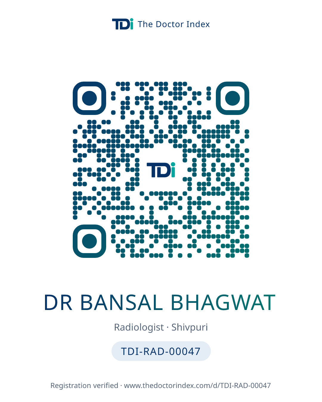 QR card for Dr Bansal Bhagwat, TDI-RAD-00047