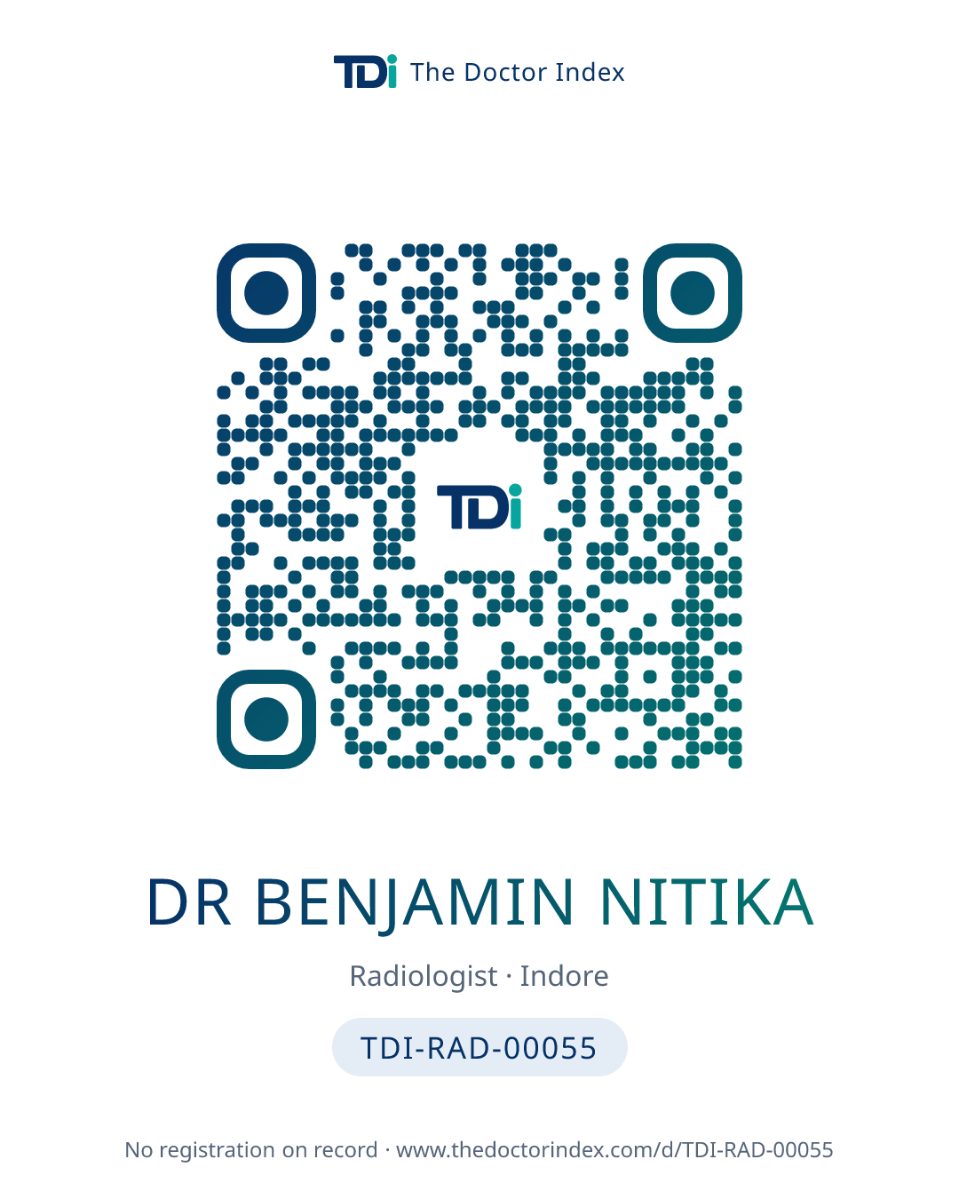 QR card for Dr Benjamin Nitika, TDI-RAD-00055