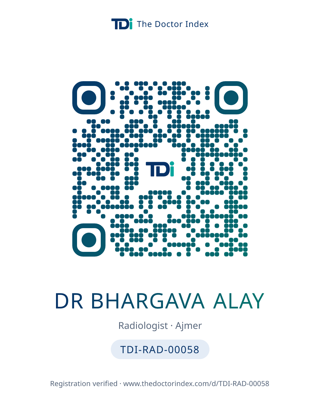 QR card for Dr Bhargava Alay, TDI-RAD-00058