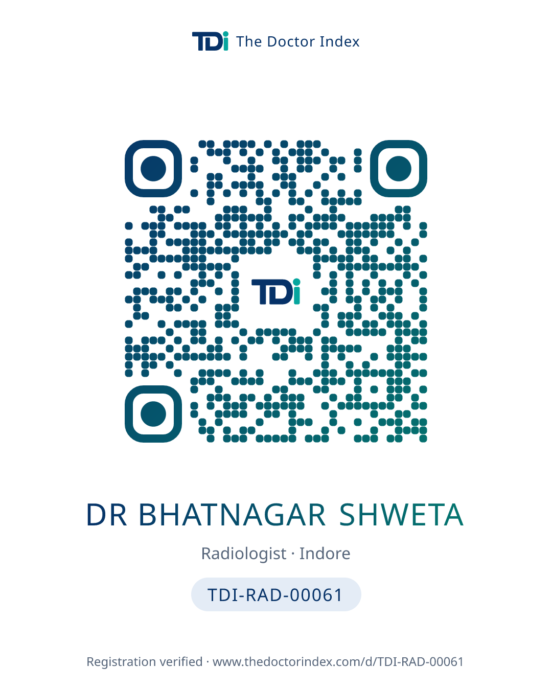 QR card for Dr Bhatnagar Shweta, TDI-RAD-00061