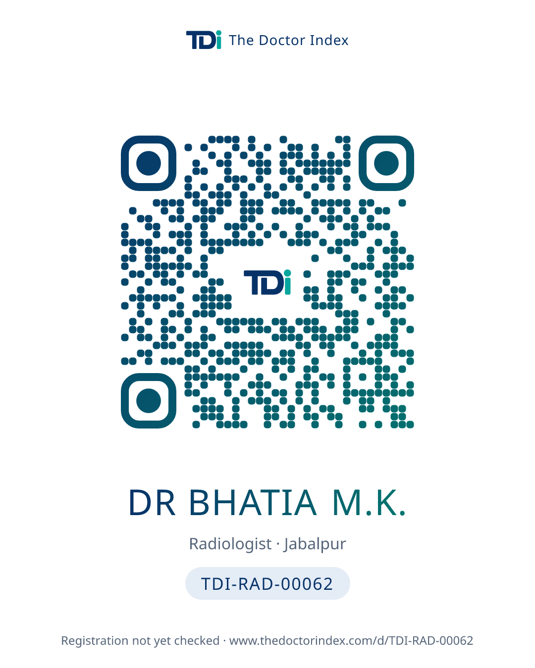 QR card for Dr Bhatia M.K., TDI-RAD-00062