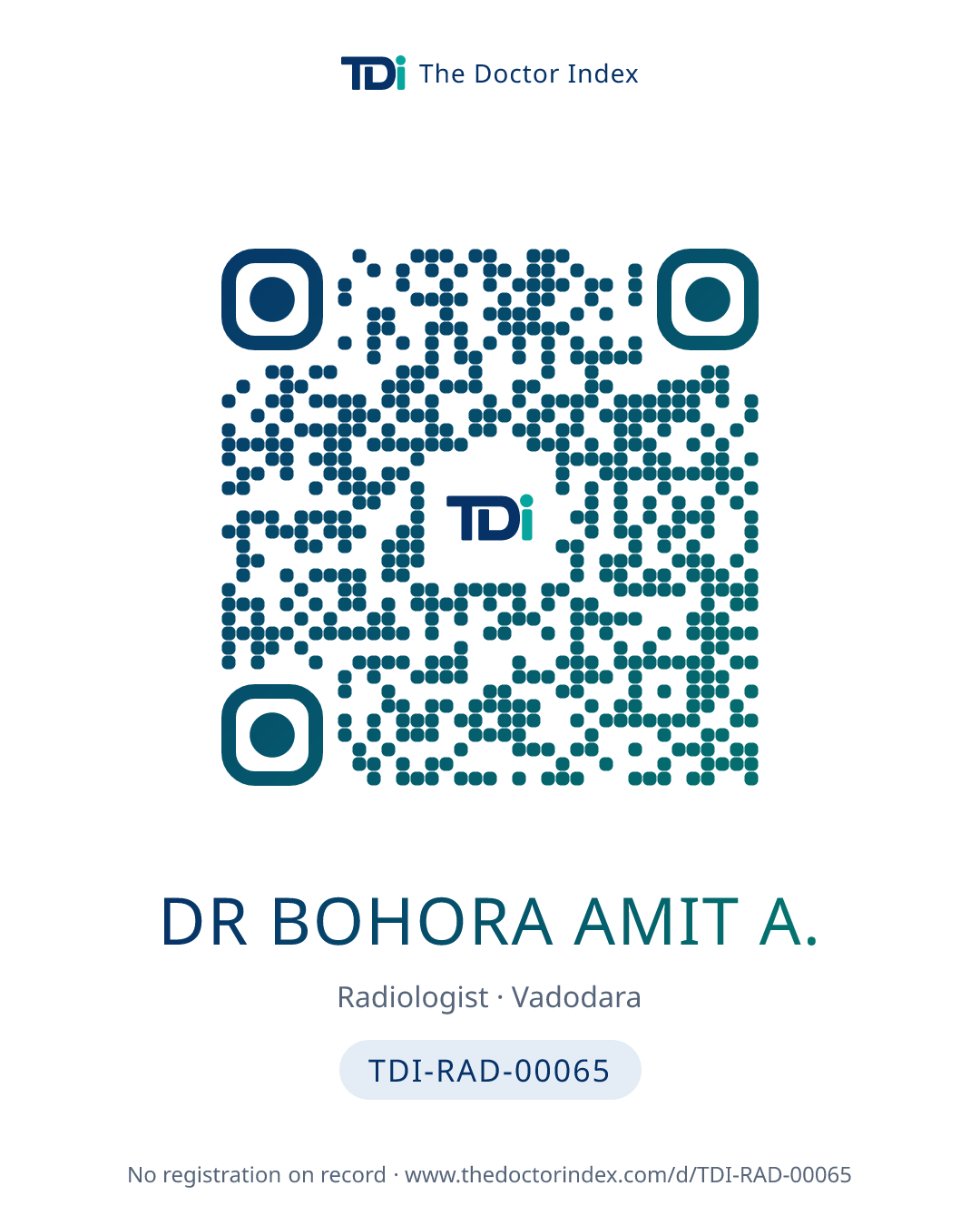 QR card for Dr Bohora Amit A., TDI-RAD-00065