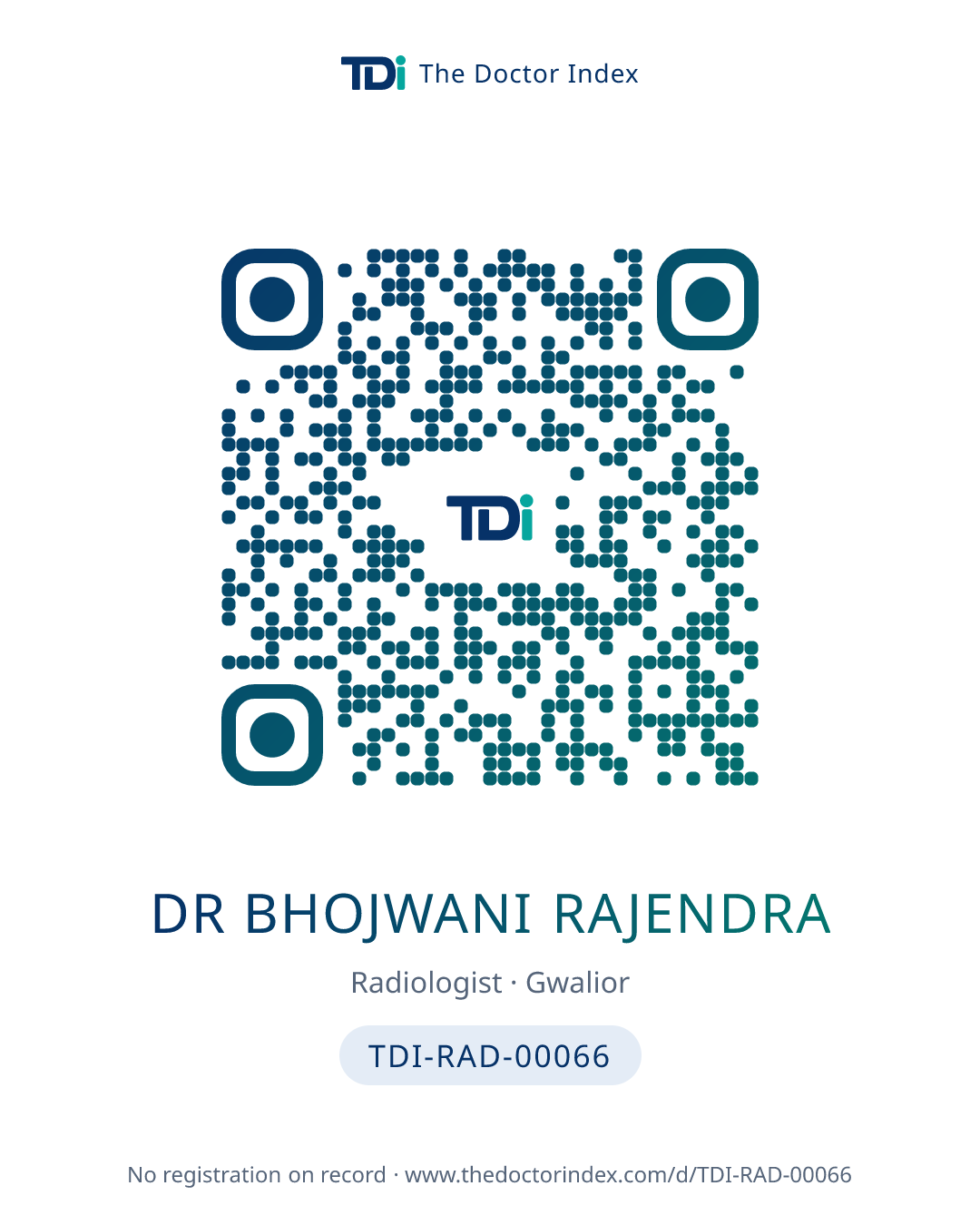 QR card for Dr Bhojwani Rajendra, TDI-RAD-00066