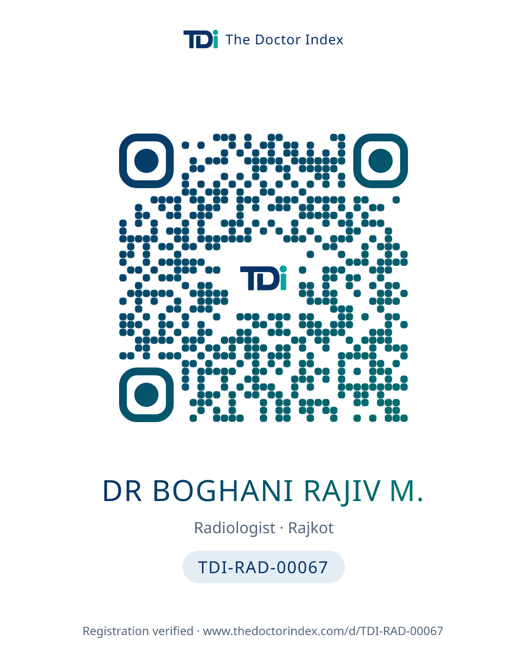 QR card for Dr Boghani Rajiv M., TDI-RAD-00067
