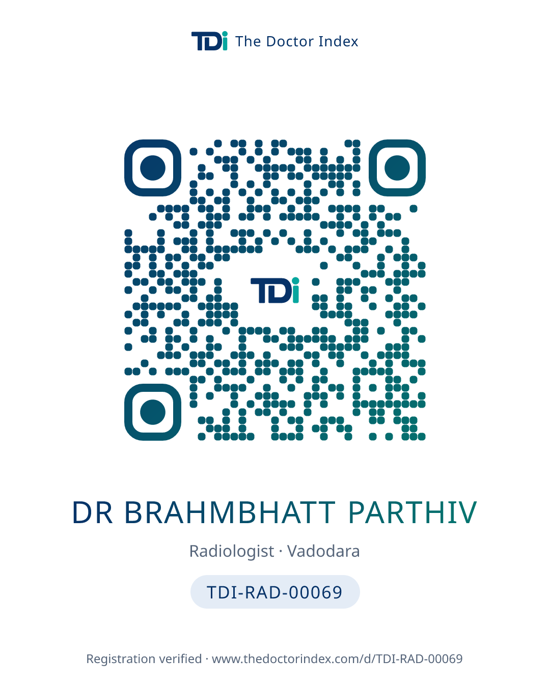 QR card for Dr Brahmbhatt Parthiv, TDI-RAD-00069