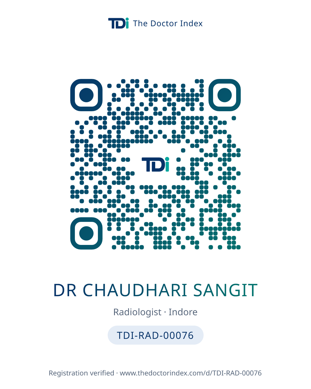 QR card for Dr Chaudhari Sangit, TDI-RAD-00076