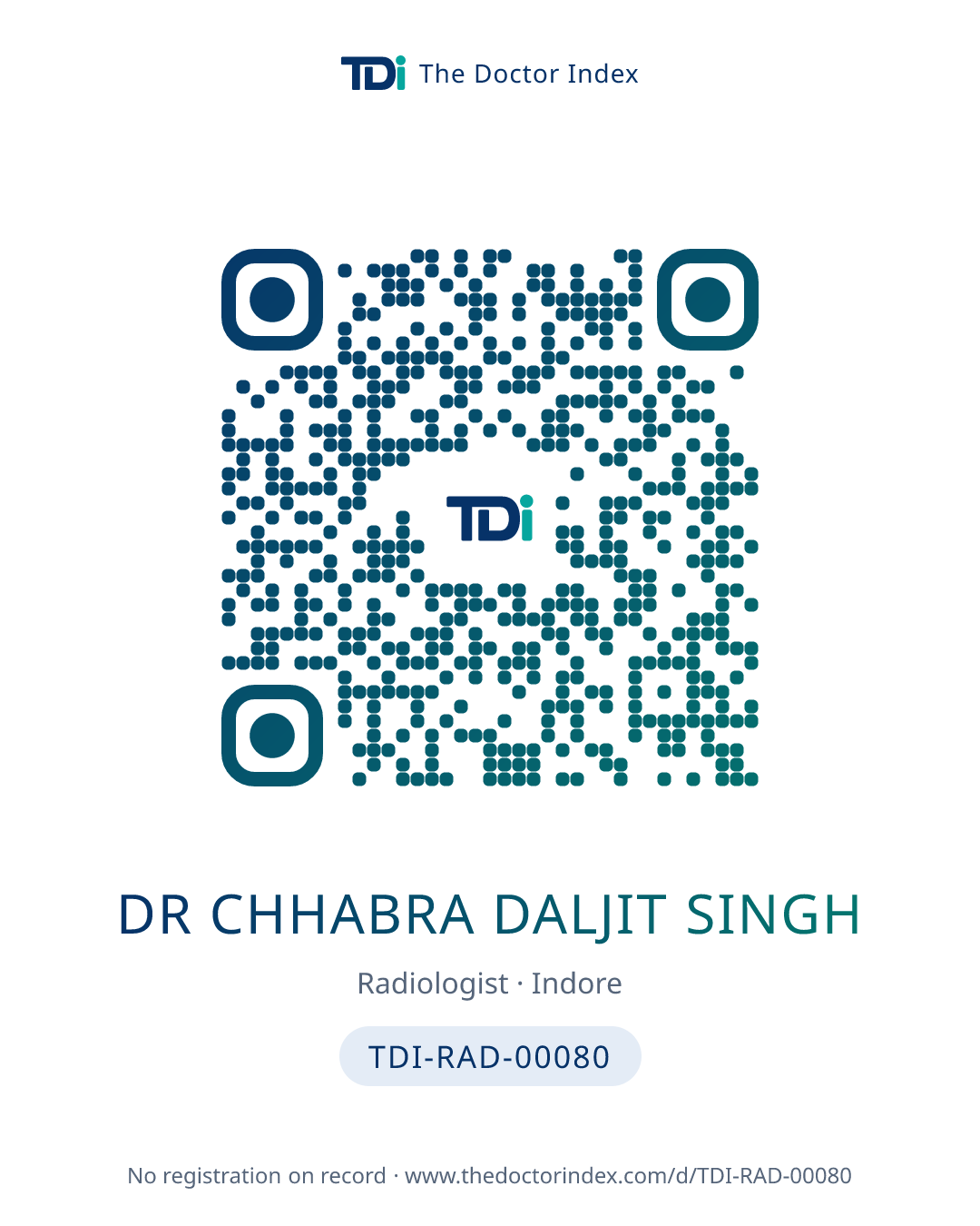 QR card for Dr Chhabra Daljit Singh, TDI-RAD-00080