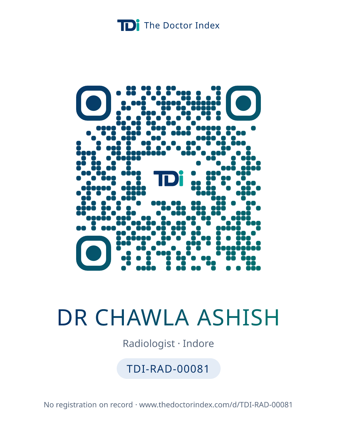 QR card for Dr Chawla Ashish, TDI-RAD-00081