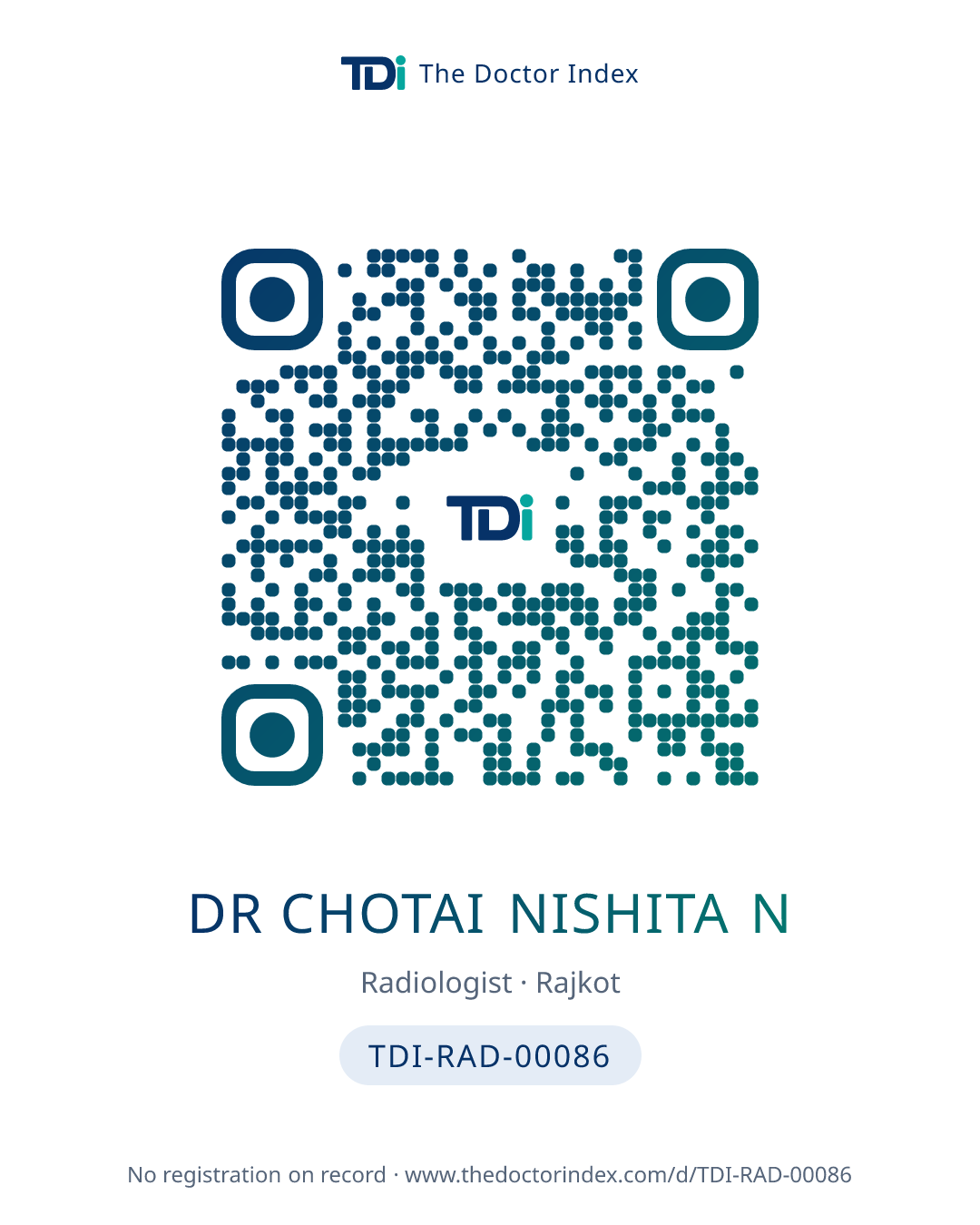 QR card for Dr Chotai Nishita N, TDI-RAD-00086