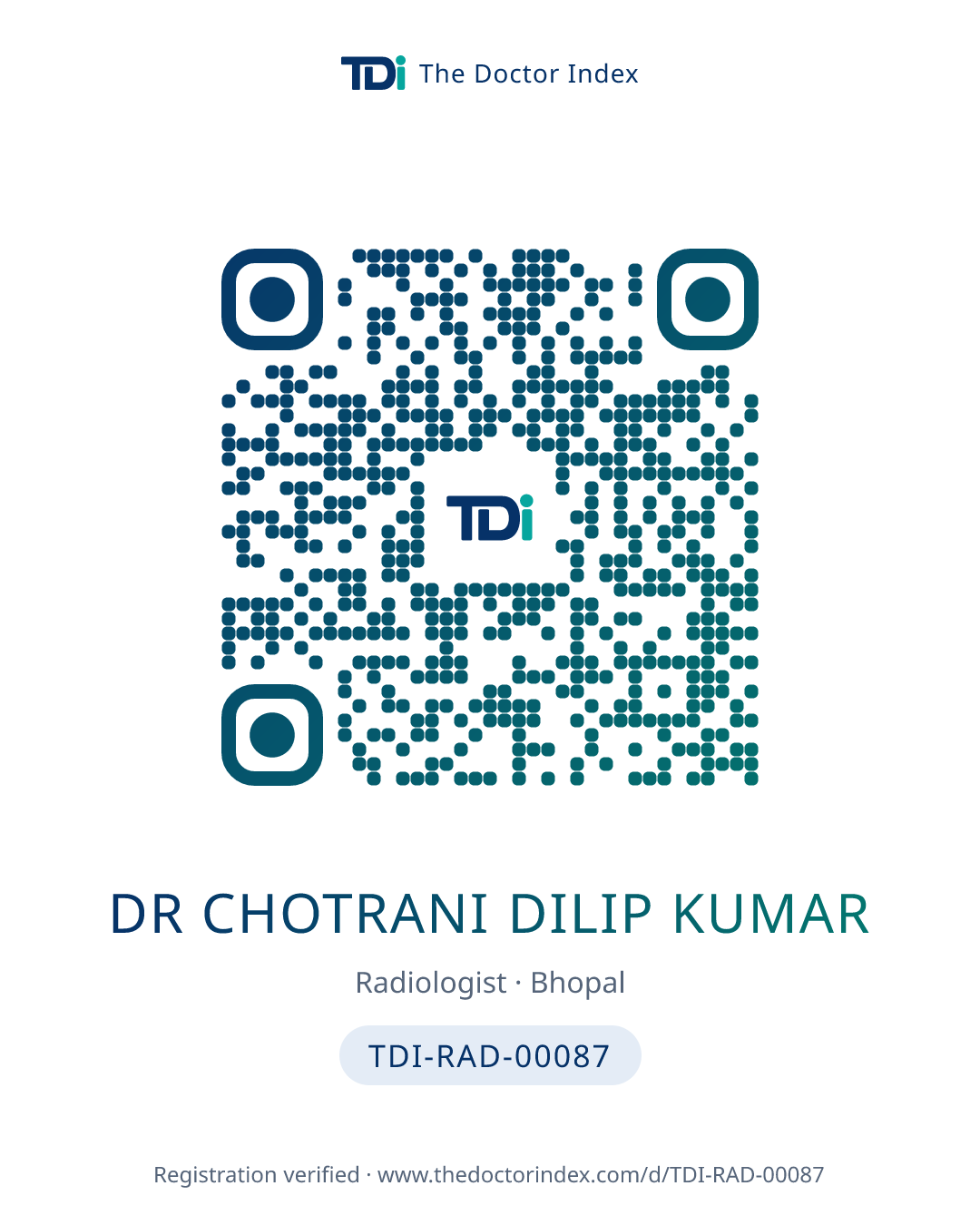 QR card for Dr Chotrani Dilip Kumar, TDI-RAD-00087