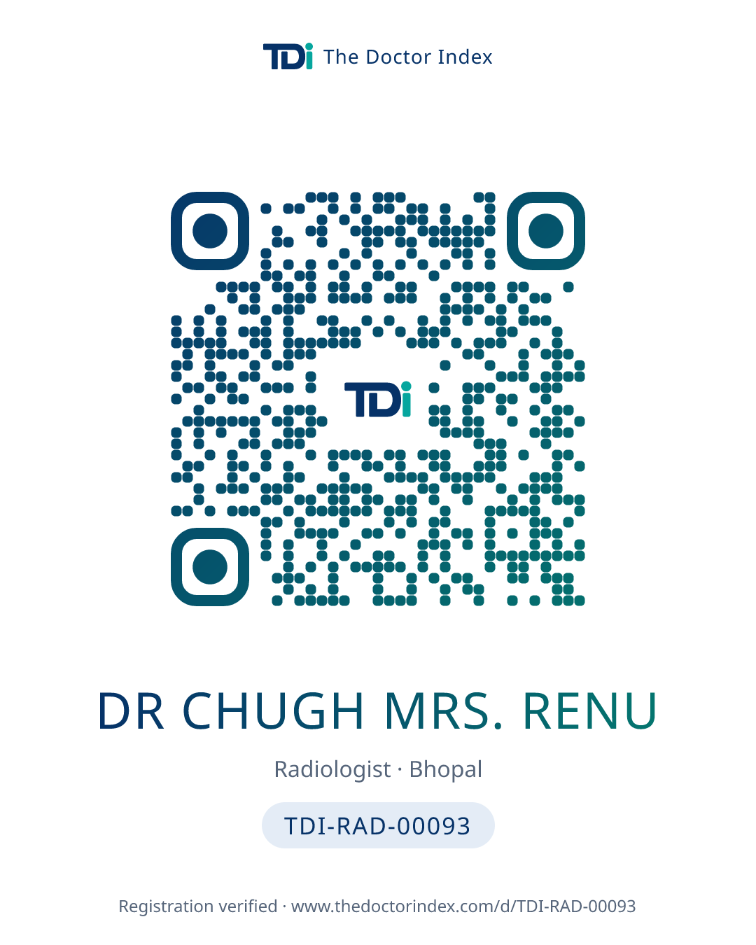 QR card for Dr Chugh Mrs. Renu, TDI-RAD-00093