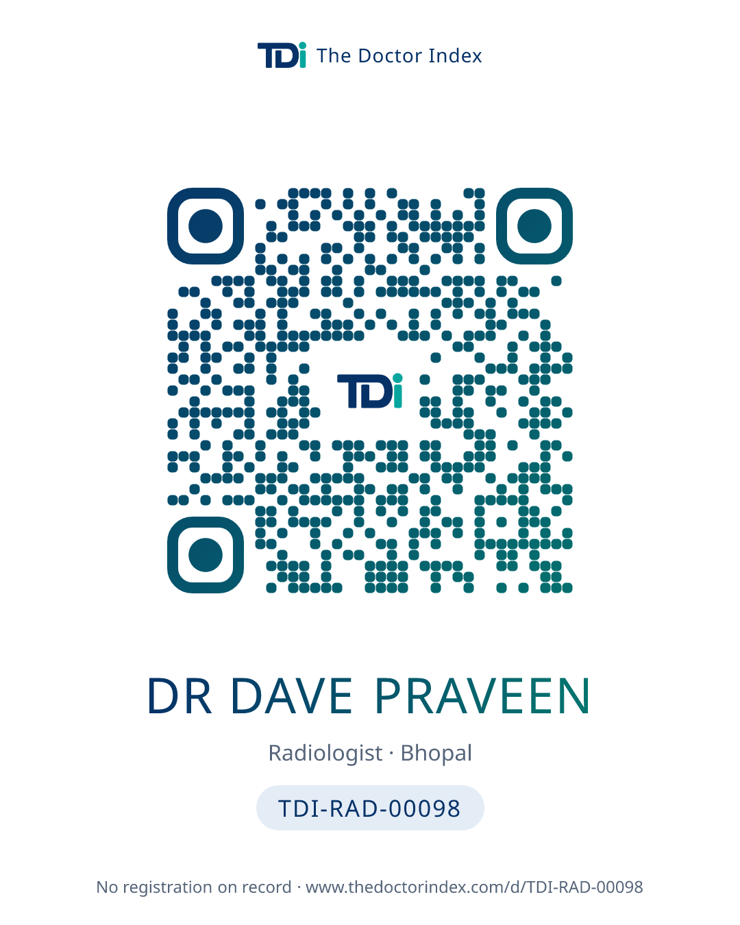 QR card for Dr Dave Praveen, TDI-RAD-00098