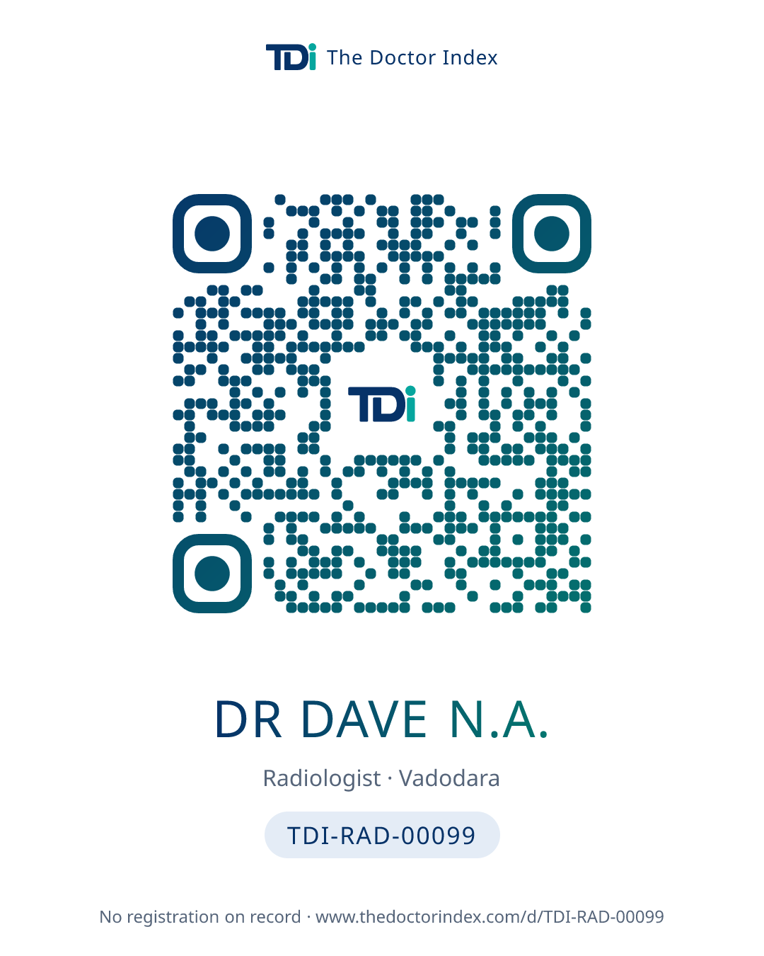 QR card for Dr Dave N.A., TDI-RAD-00099
