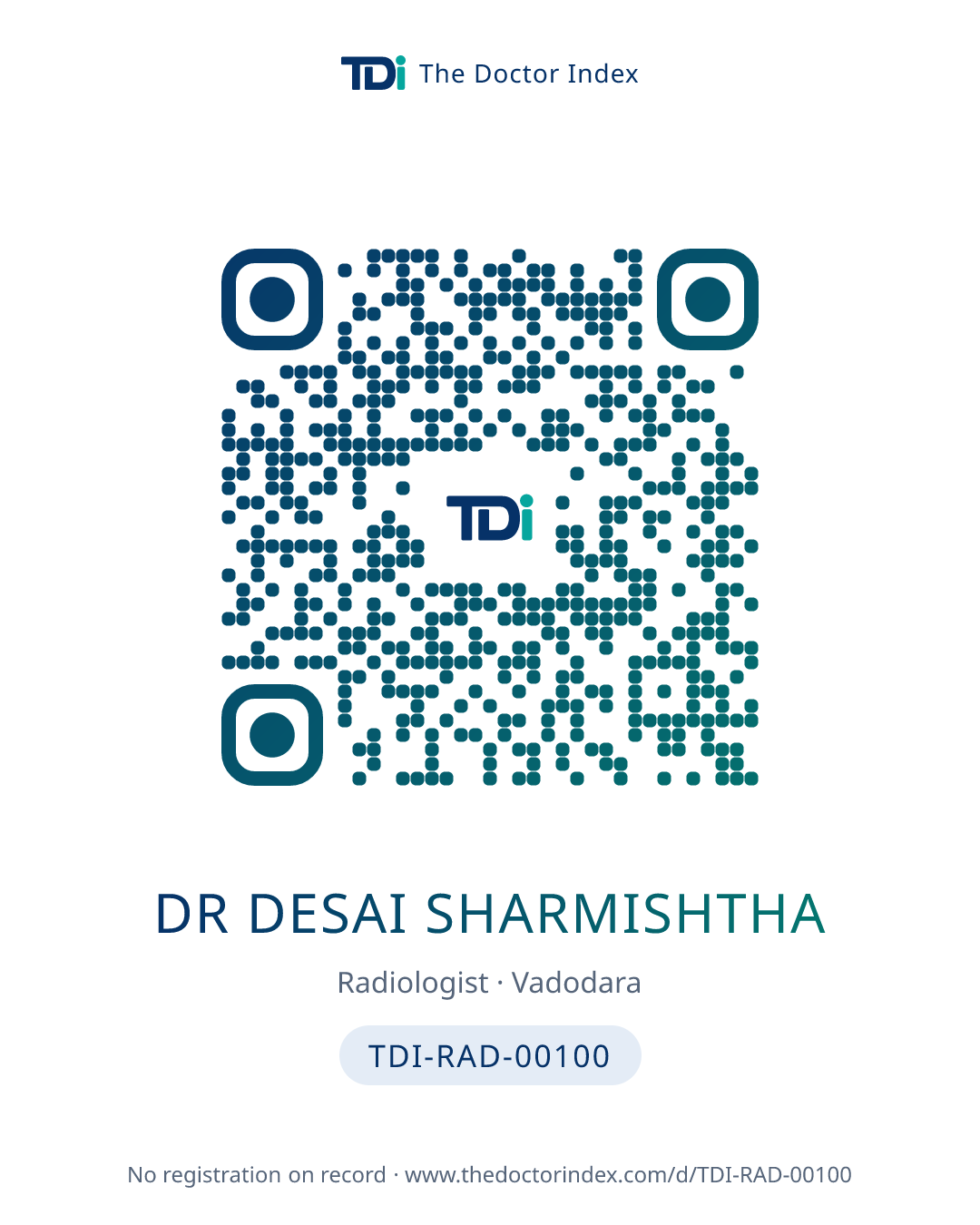 QR card for Dr Desai Sharmishtha, TDI-RAD-00100