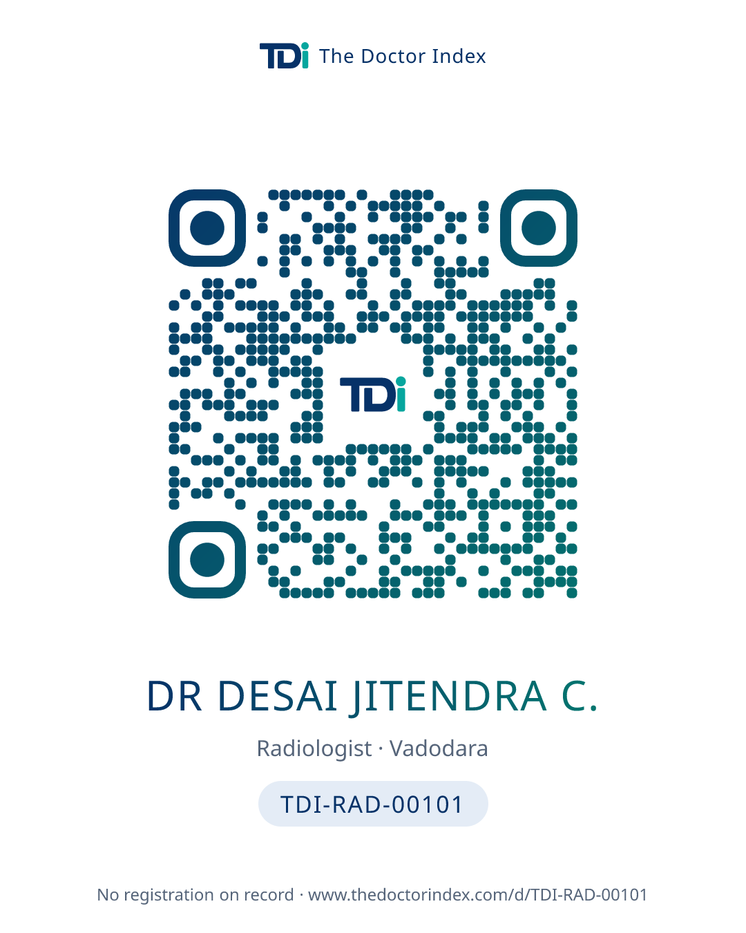 QR card for Dr Desai Jitendra C., TDI-RAD-00101