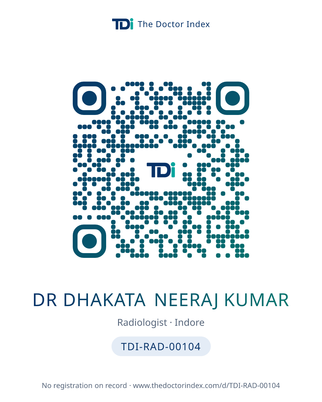 QR card for Dr Dhakata Neeraj Kumar, TDI-RAD-00104