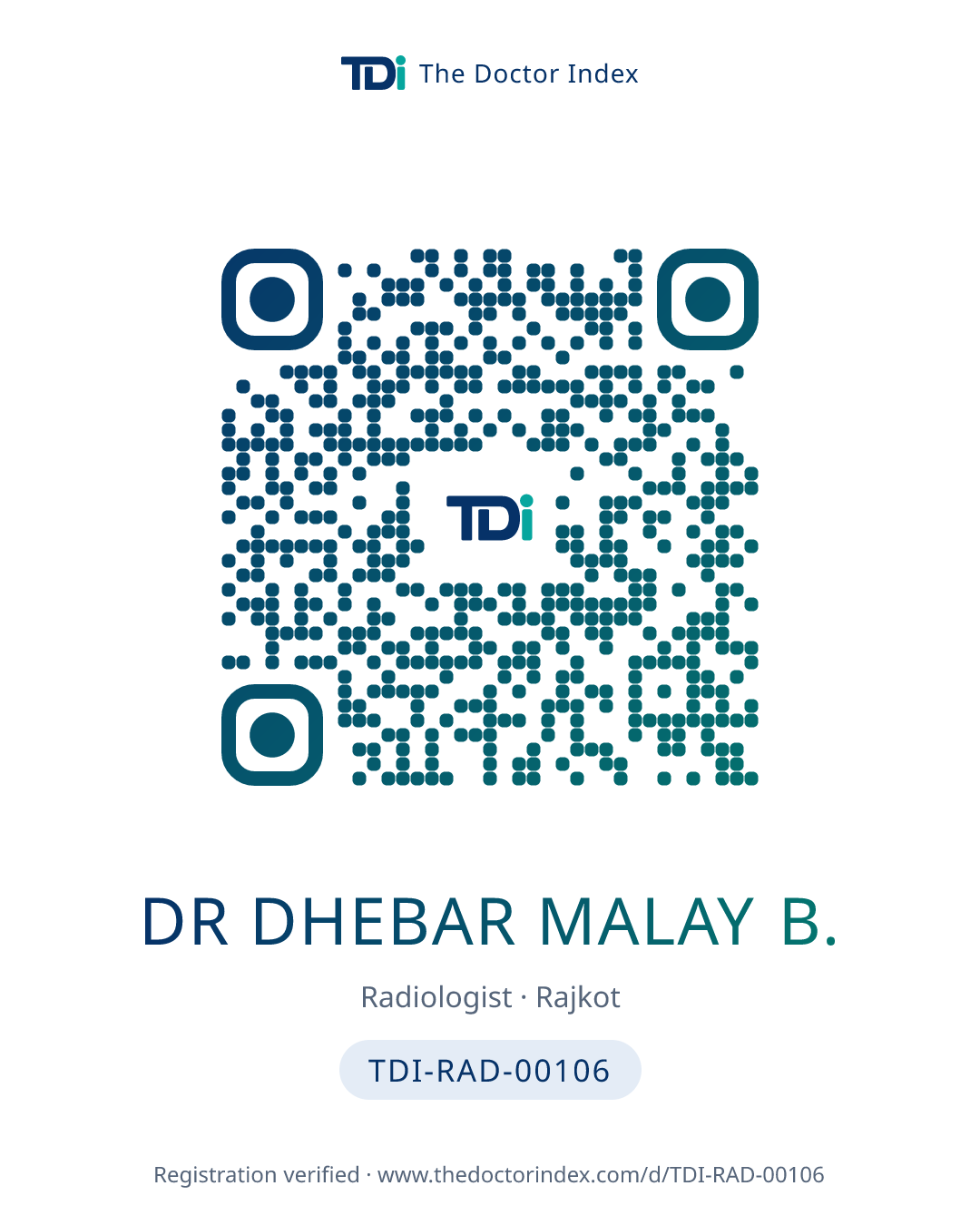 QR card for Dr Dhebar Malay B., TDI-RAD-00106