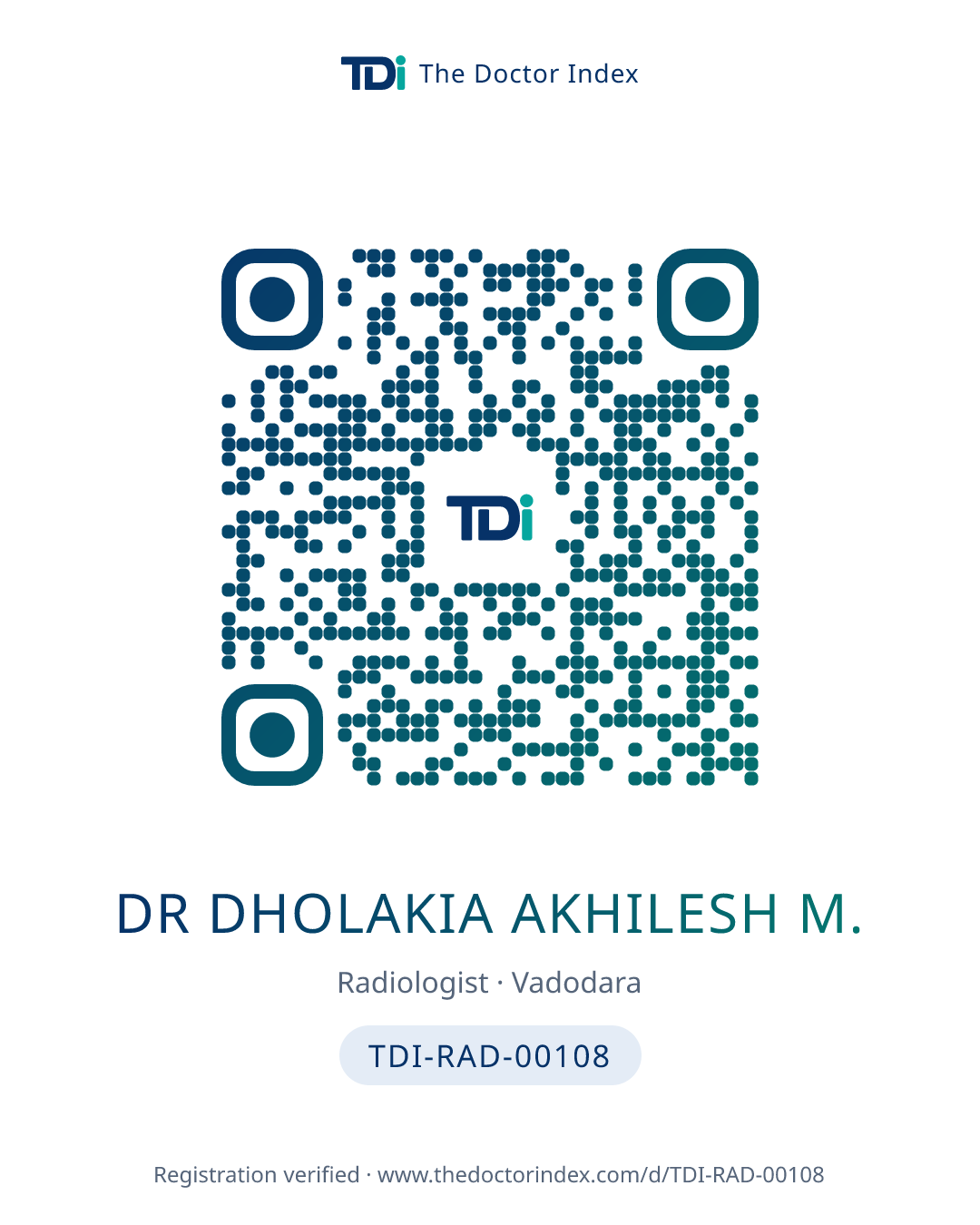 QR card for Dr Dholakia Akhilesh M., TDI-RAD-00108
