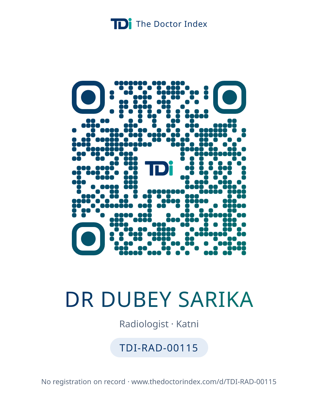 QR card for Dr Dubey Sarika, TDI-RAD-00115