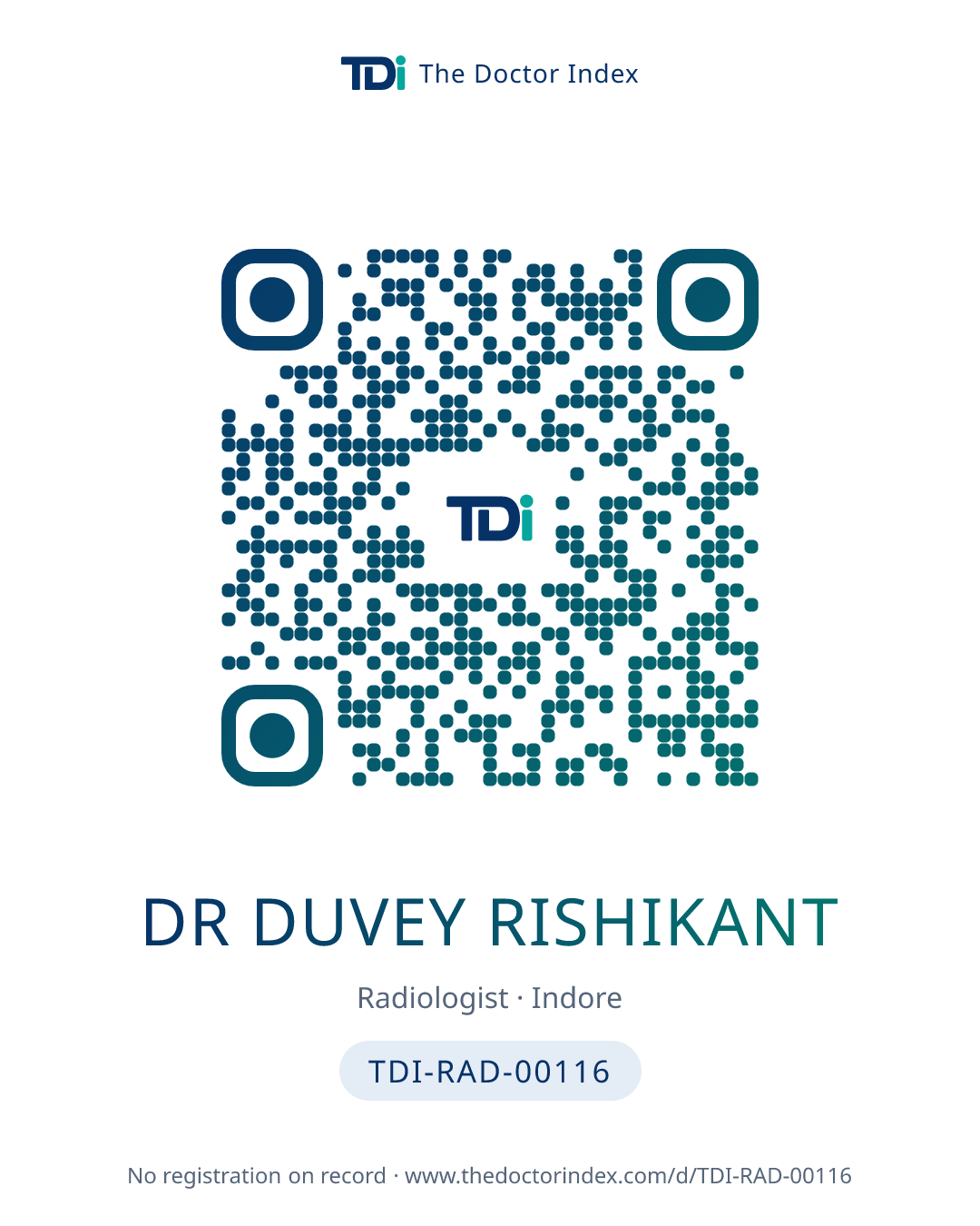 QR card for Dr Duvey Rishikant, TDI-RAD-00116