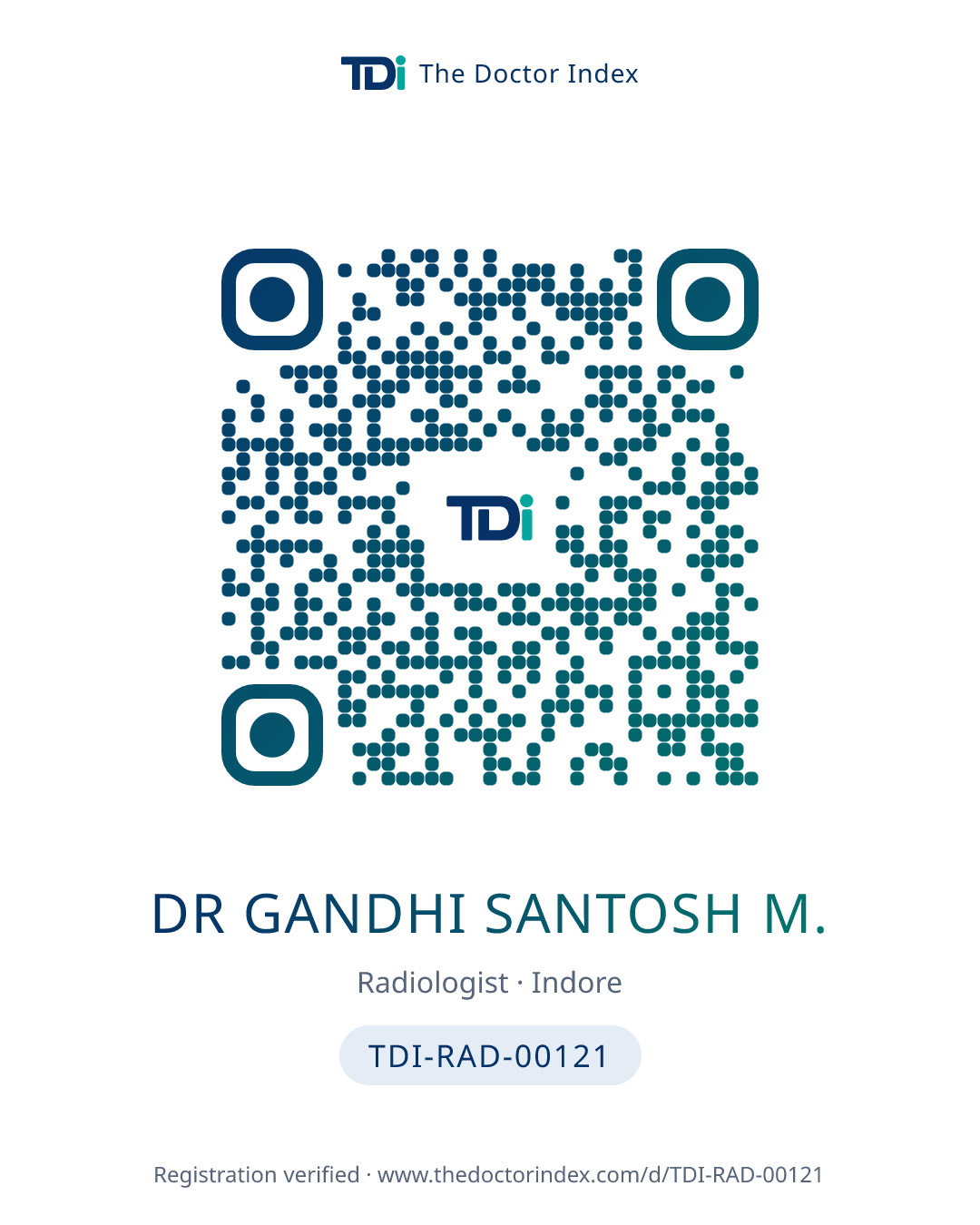 QR card for Dr Gandhi Santosh M., TDI-RAD-00121
