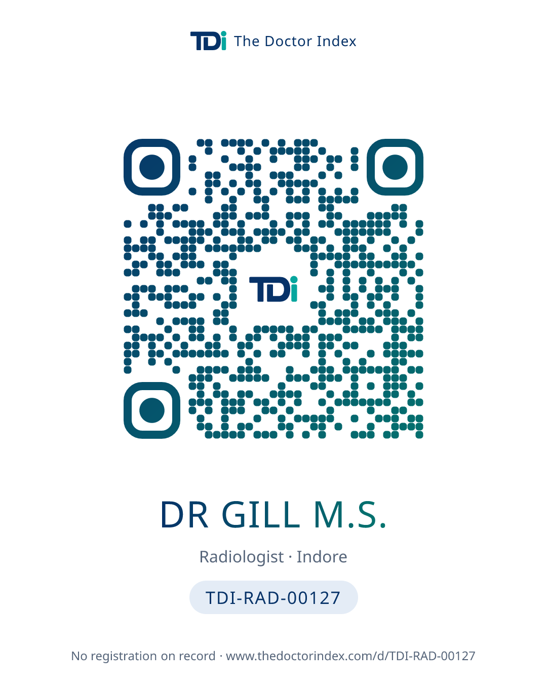 QR card for Dr Gill M.S., TDI-RAD-00127